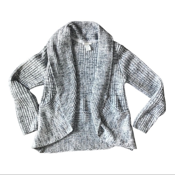 H&M‎ Ribbed Knit Marled Shawl Collar Open Front Cardigan Sweater Heather Grey S - Picture 2 of 5